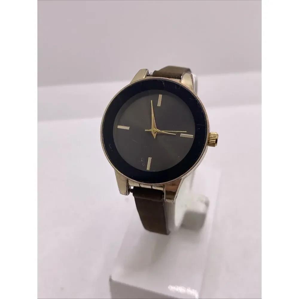 Vintage Gold Tone Brown Leather Watch New Battery